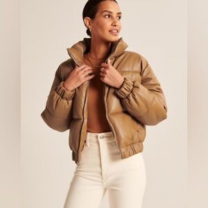 NWOT Abercrombie & Fitch Women's Brown Vegan Leather Puffer Jacket (Size XL)
